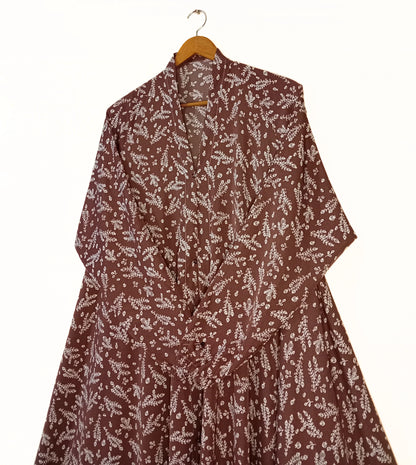 Chestnut Bloom Front Open Long Flair Abaya