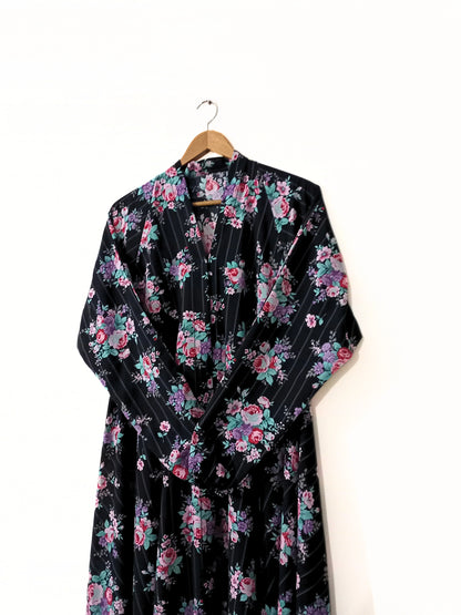 Midnight Bloom Front Open Long Flair Abaya