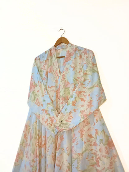 Sky Blossom Front Open Long Flair Abaya