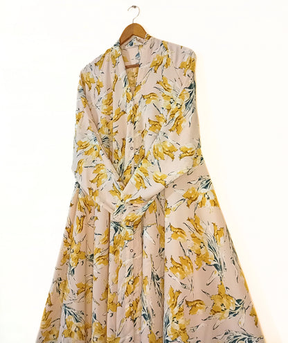 Sunshine Petal Front Open Long Flair Abaya