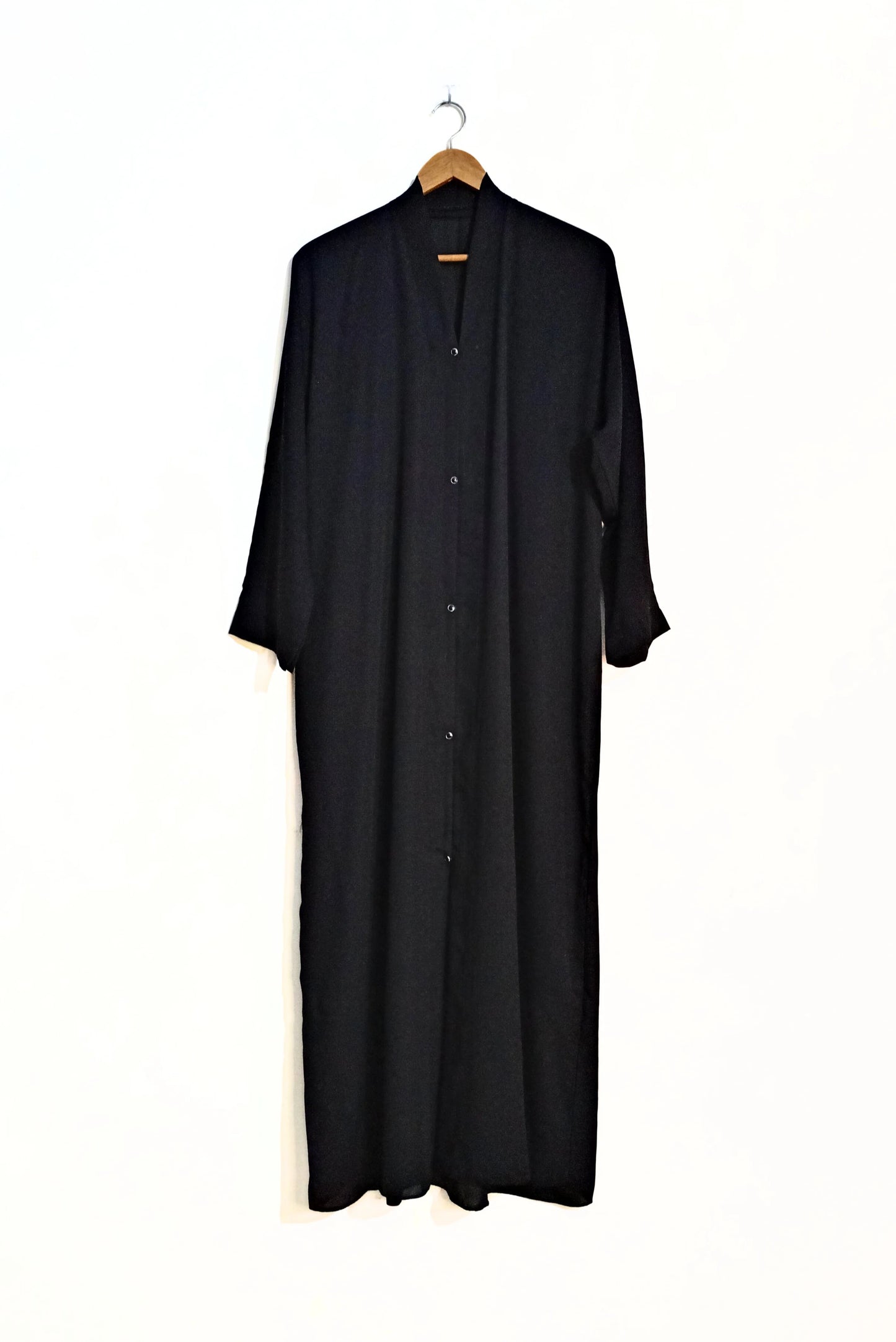 Regal Black Front Open Abaya With Pockets