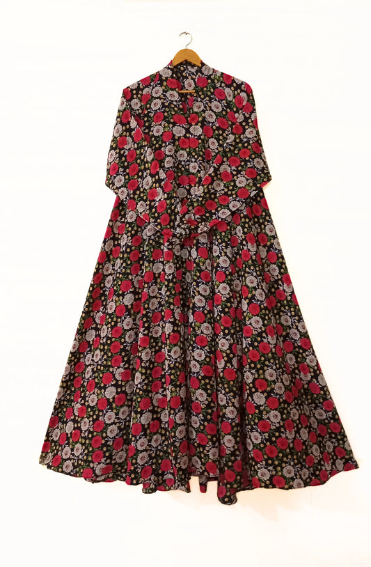 Midnight Rose Front Open Long Flared Abaya