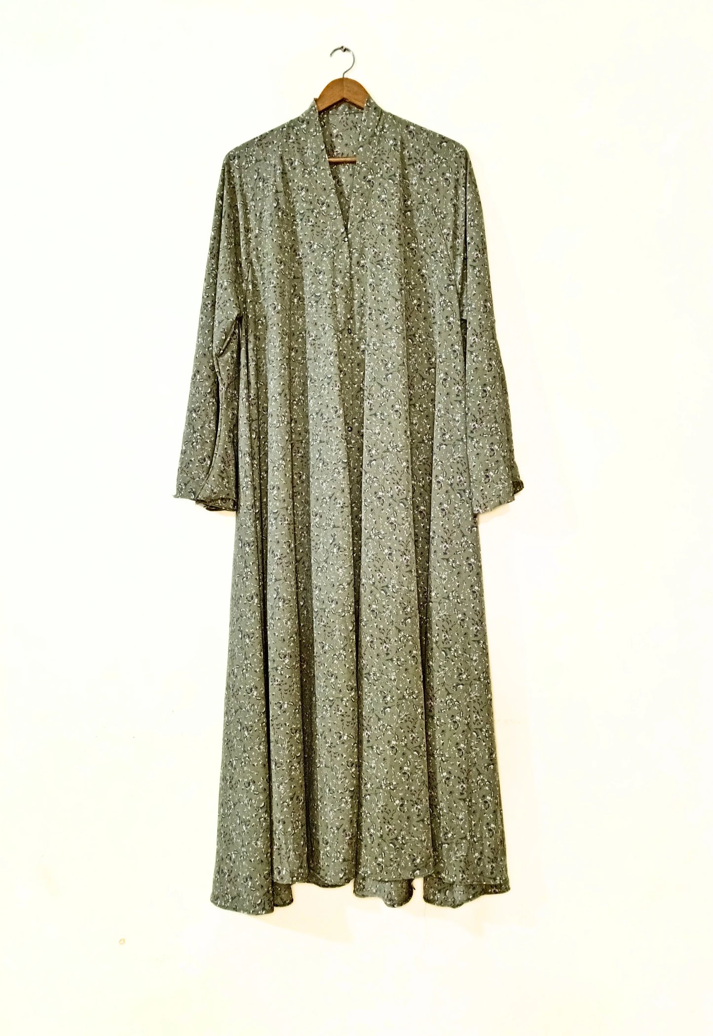 Olive Petals Front Open Long Flaired Abaya