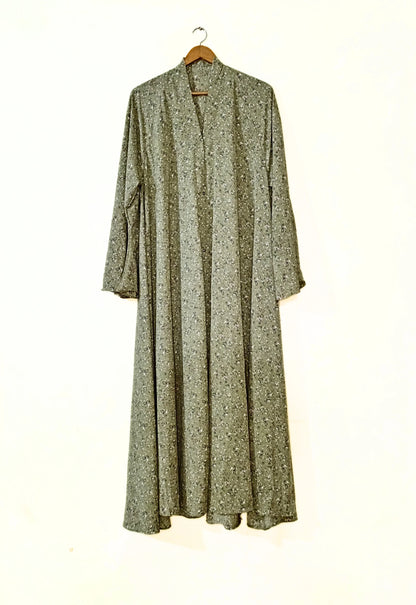 Olive Petals Front Open Long Flaired Abaya