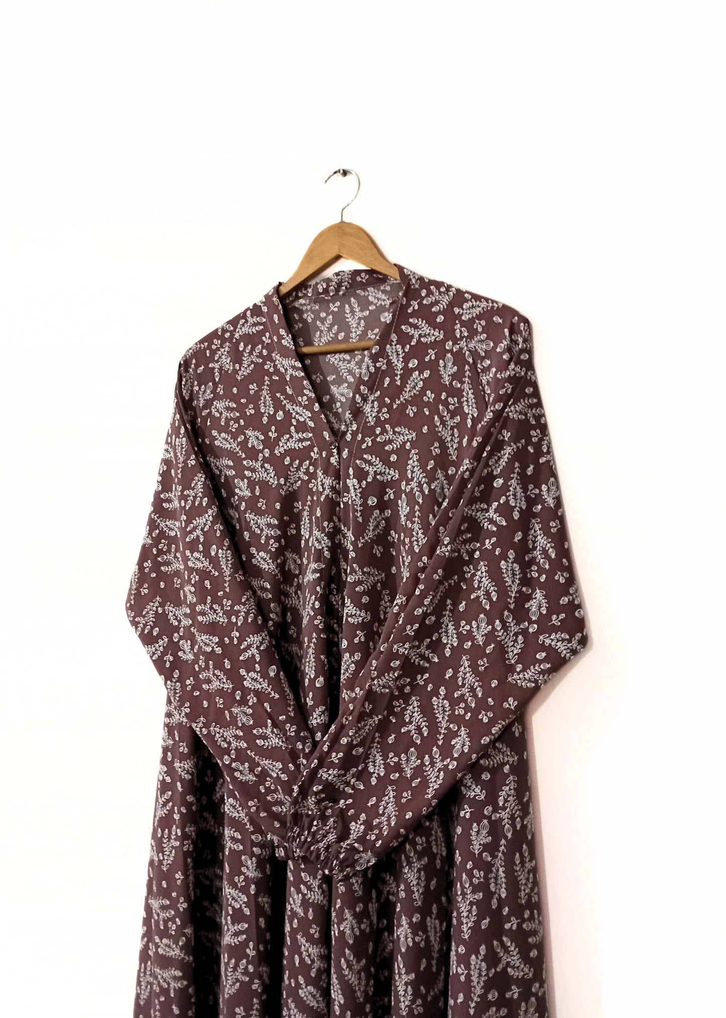 Mocha Meadow Front Open Long Flair Abaya