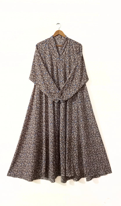 Earth Bloom Floral Front Open Long Flair Abaya