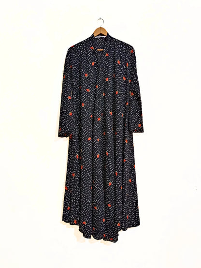 Night Rose Front Open Long Flair Abaya