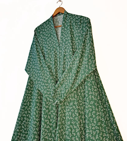 Green Serenity Front Open Long Flaired Abaya