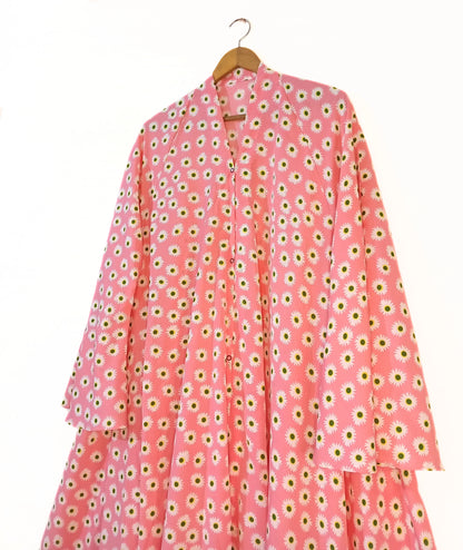 Coral Pink Front Open Long Flared Abaya