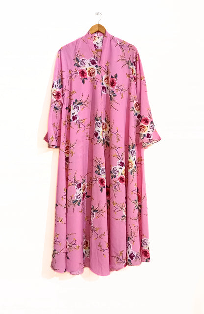 Floral Harmony Front Open Long Flared Abaya