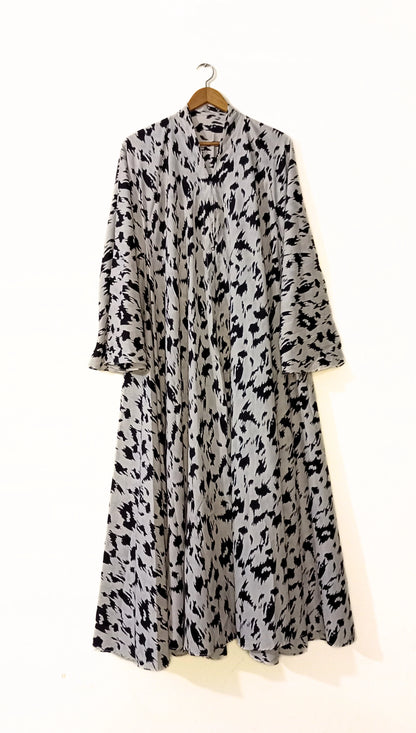 Black Mist Front Open Long Flair Abaya