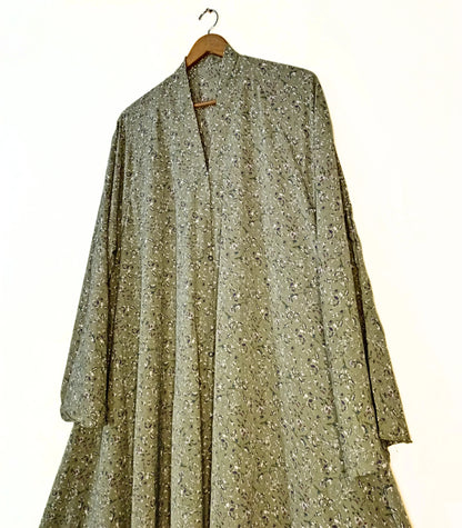 Olive Petals Front Open Long Flaired Abaya