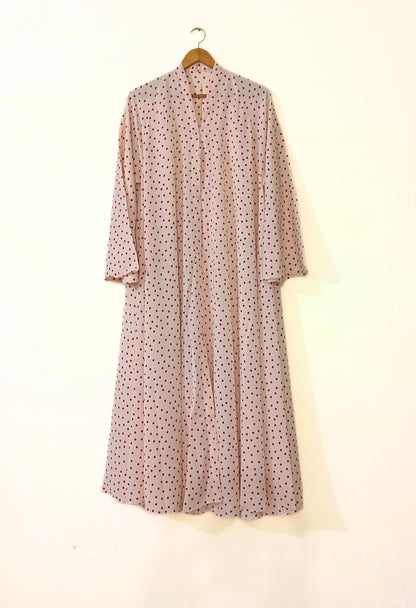 Cream Polka Dot Front Open Long Flair Abaya