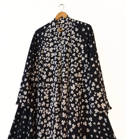 Petal Noir Front Open Long Flared Abaya
