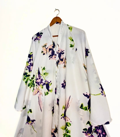 Purple Meadow Front Open Long Flared Abaya