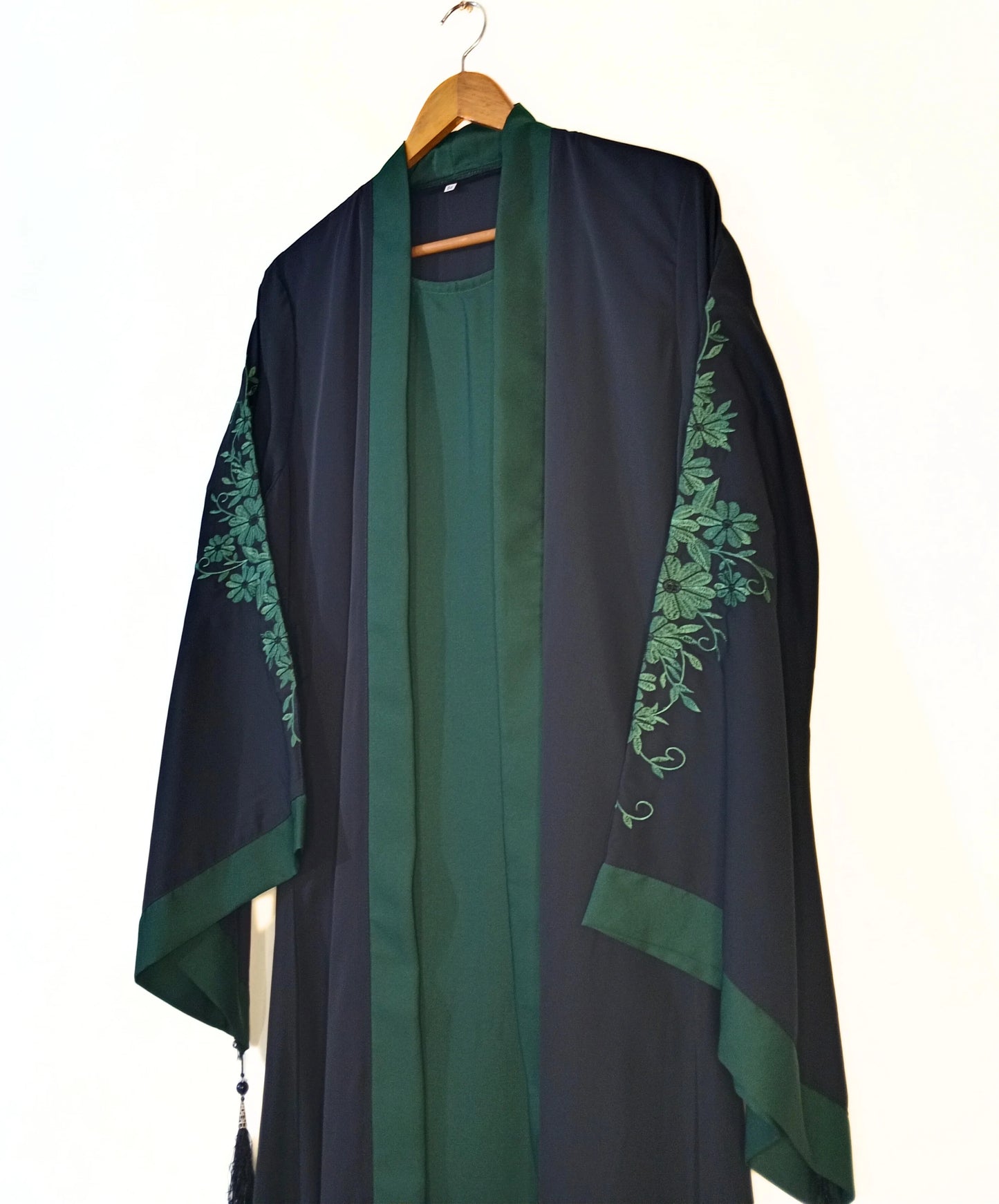 Embroidered Gown Abaya With Attached Inner-Bottle Green
