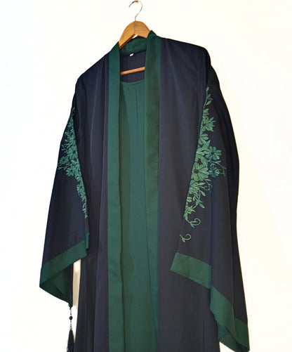 Embroidered Gown Abaya With Attached Inner-Bottle Green