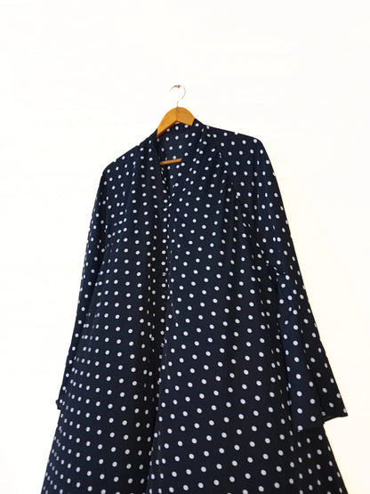 Black Polka Dot Front Open Long Flair Abaya