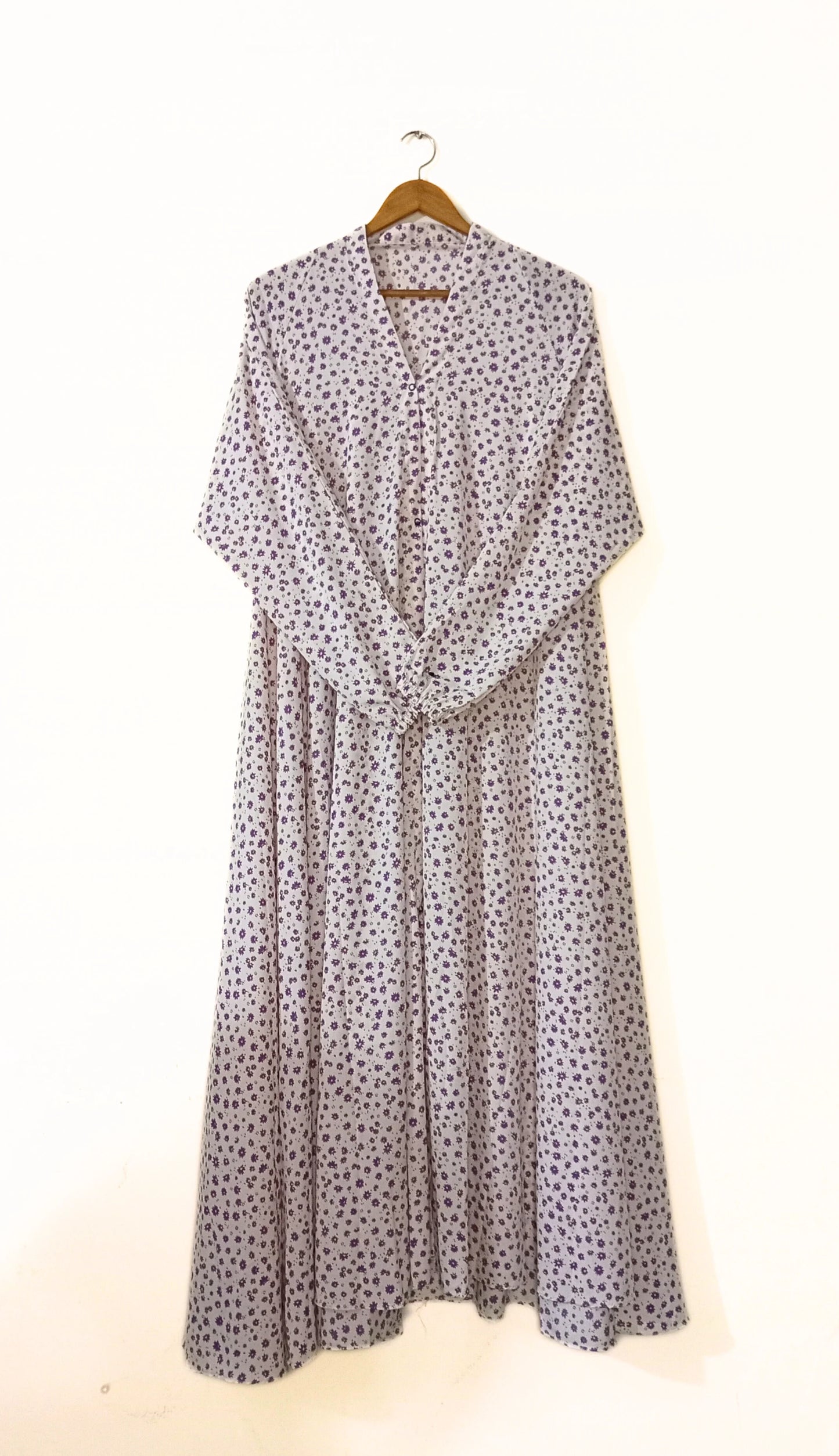 Lilac Petal Front Open Long Flair Abaya