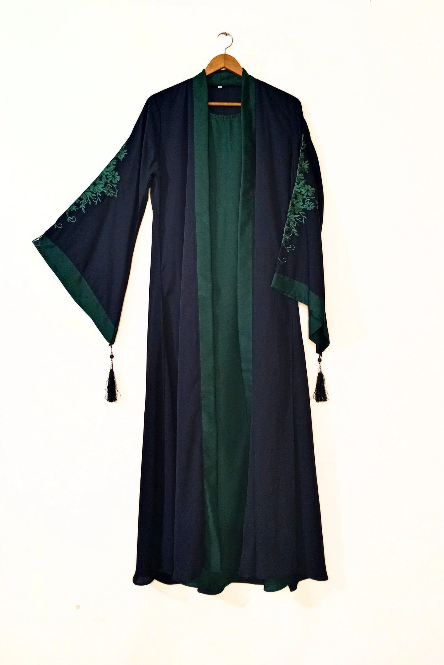 Embroidered Gown Abaya With Attached Inner-Bottle Green