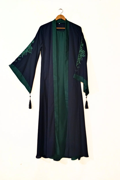 Embroidered Gown Abaya With Attached Inner-Bottle Green