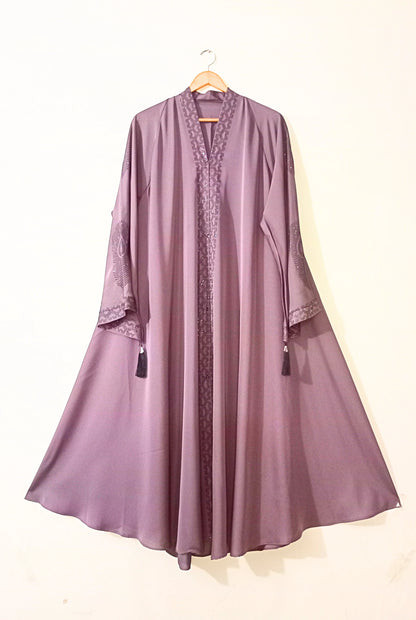Pink Sequins Nidha Front Open Long Flair Abaya