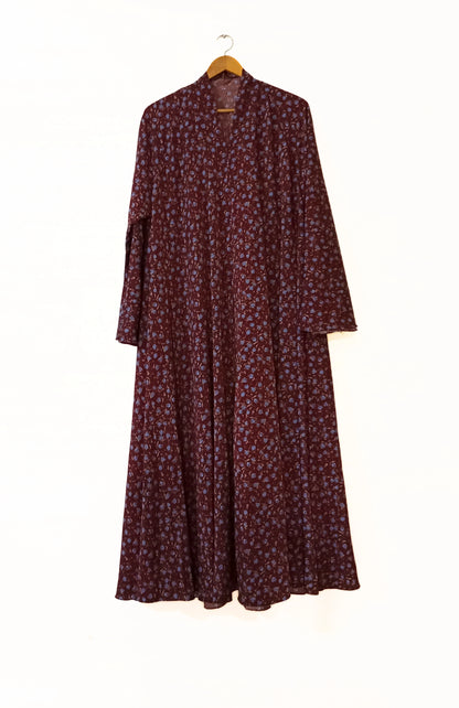 Mulberry Bloom Front Open Long Flaired Abaya