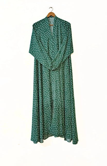 Green Serenity Front Open Long Flaired Abaya