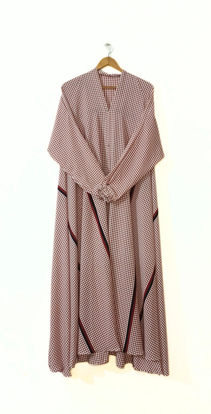 Checkered Front Open Long Flair Abaya