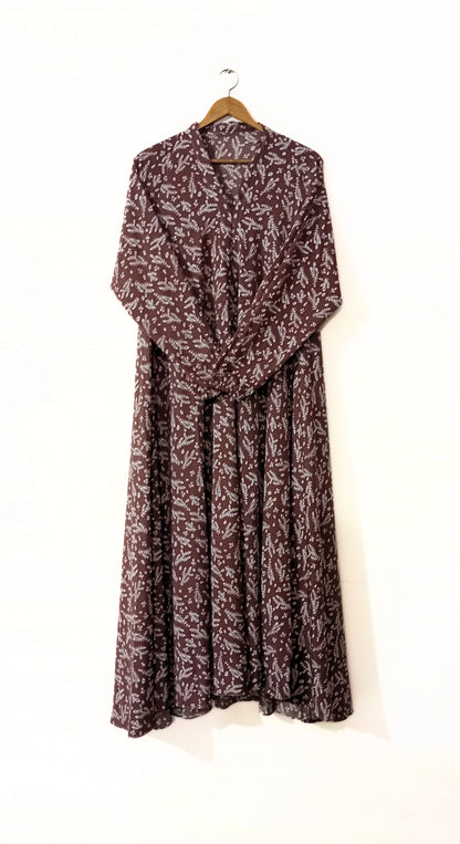 Mocha Meadow Front Open Long Flair Abaya