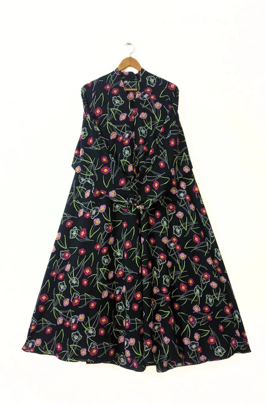Night Garden Front Open Long Flair Abaya