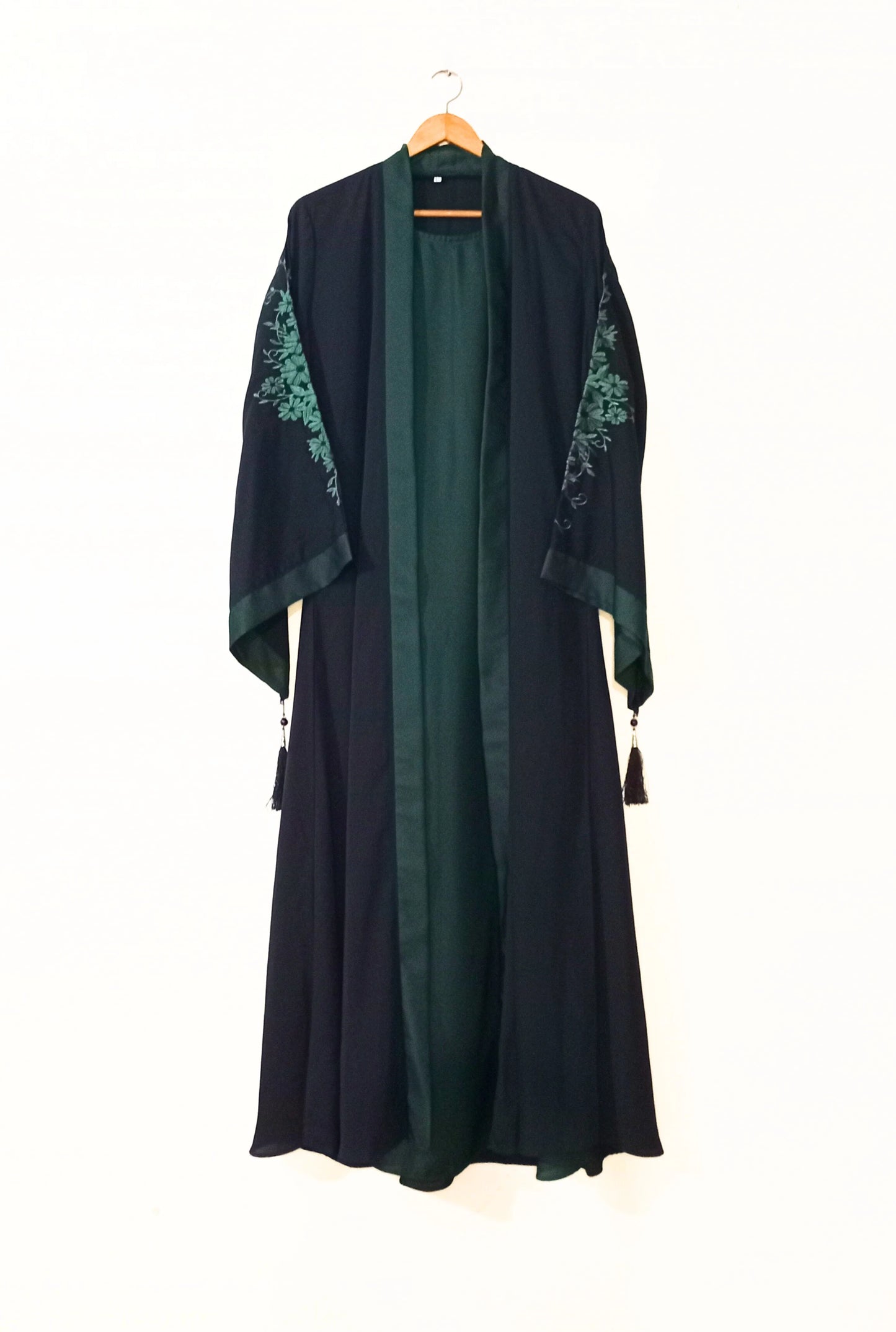 Embroidered Gown Abaya With Attached Inner-Bottle Green