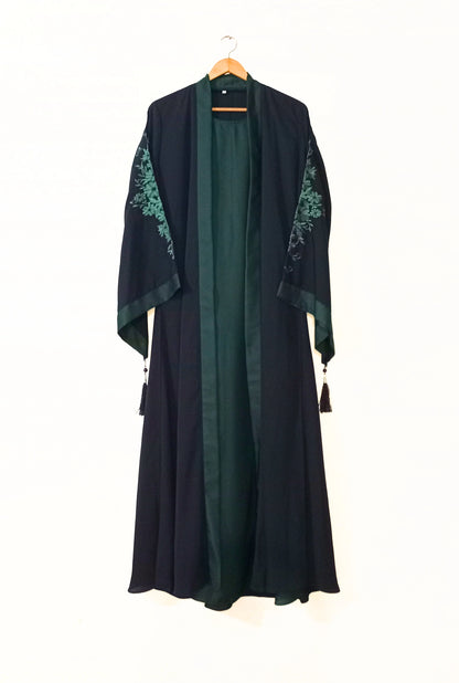 Embroidered Gown Abaya With Attached Inner-Bottle Green