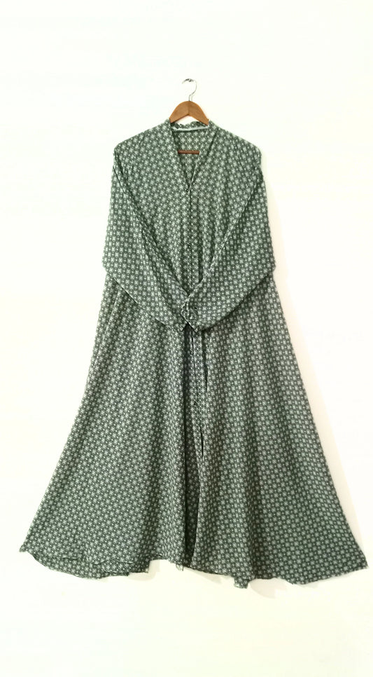 Evergreen Mosaic Front Open Long Flair Abaya