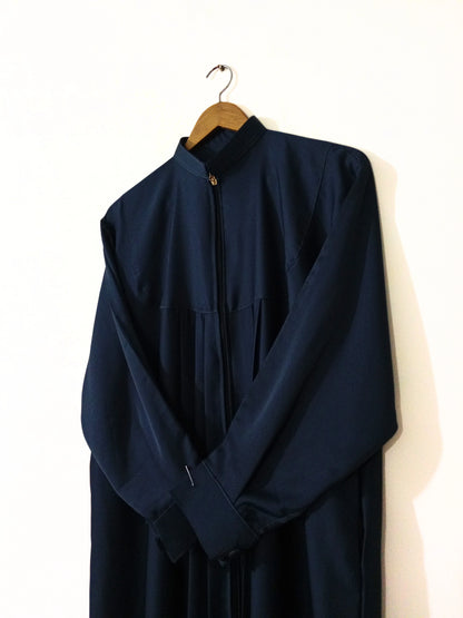Nidha Zipper Pocket Abaya with Collar-Dark Blue Grey