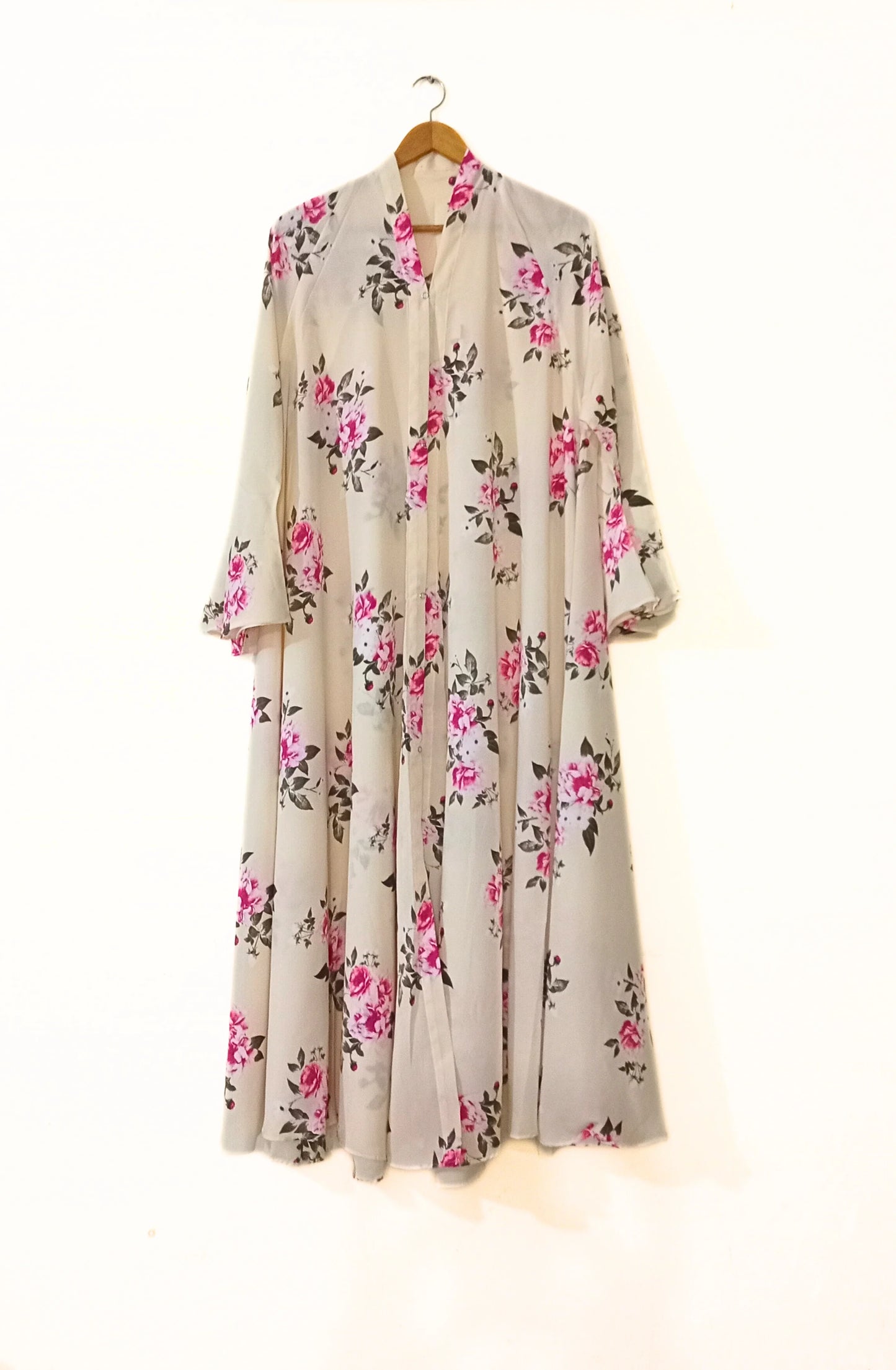 Sakura Blush Front Open Long Flared Abaya