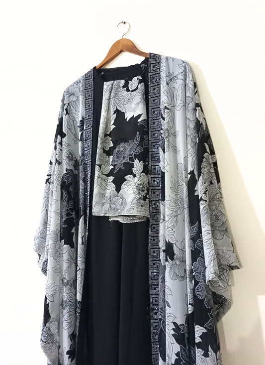 Ottoman Grace Printed Abaya With Staller - Black and White