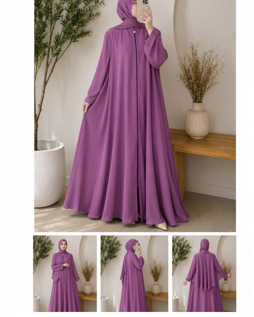 Zipper Style Abaya-Light Purple