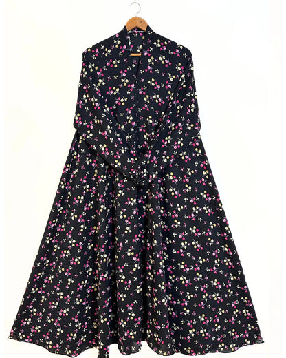 Midnight Berry Front Open Long Flair Abaya