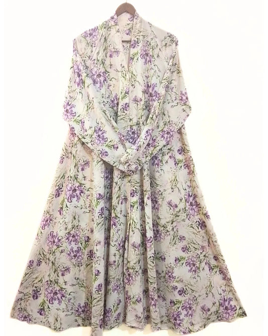 Floral Garden Front Open Long Flair Abaya