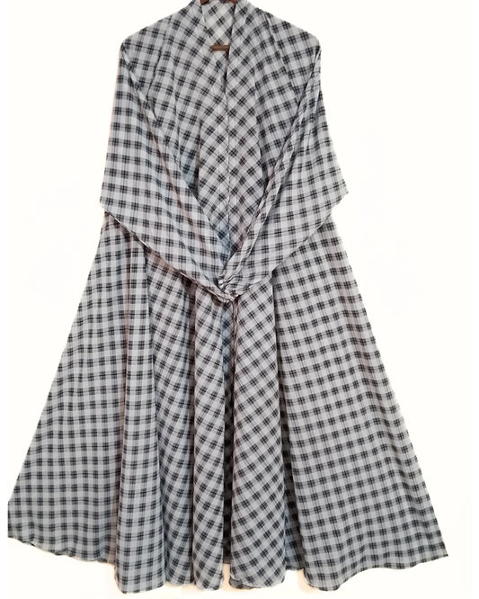 Urban Check Print Front Open Long Flair Abaya