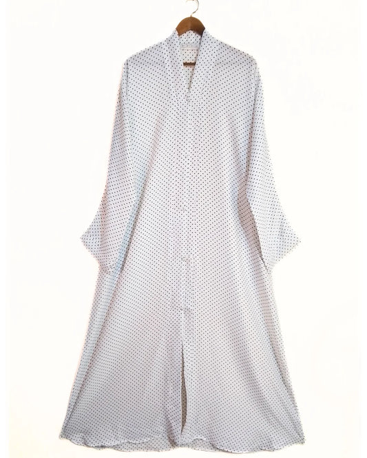 Front Open Crinkle Silk Abaya With Tiny Polka Print
