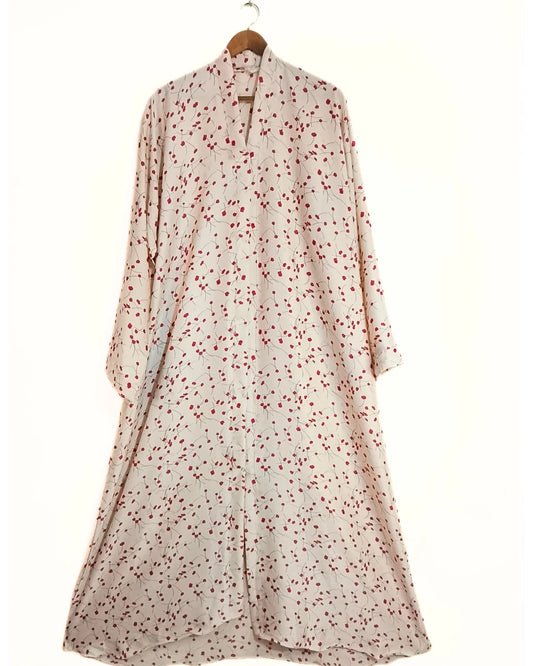 Front Open Crinkle Silk Abaya With Red Berry Print