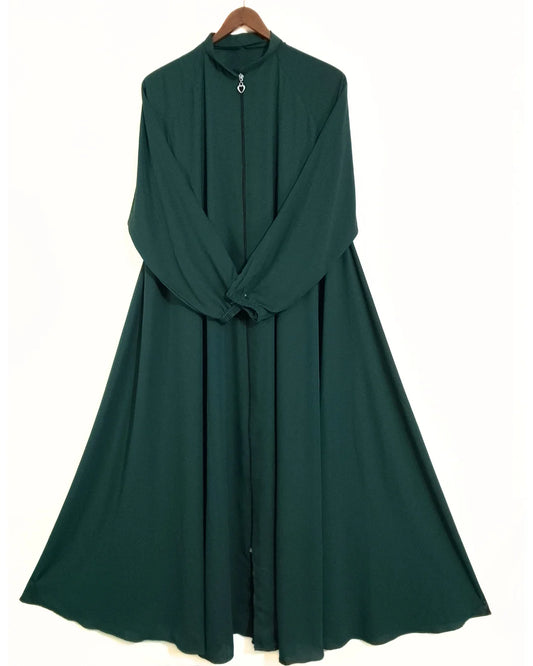 Zipper Style Abaya-Forest Green Colour