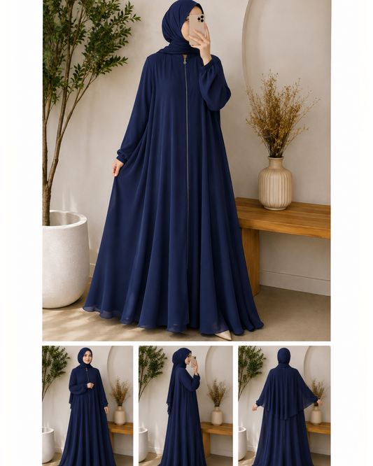 Zipper Style Abaya-Dark Blue