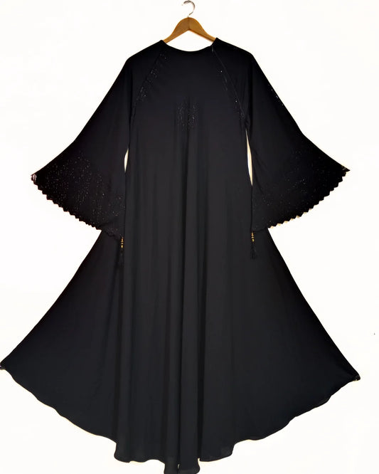 Black StoneWork Bell Sleeve Abaya with Stoller