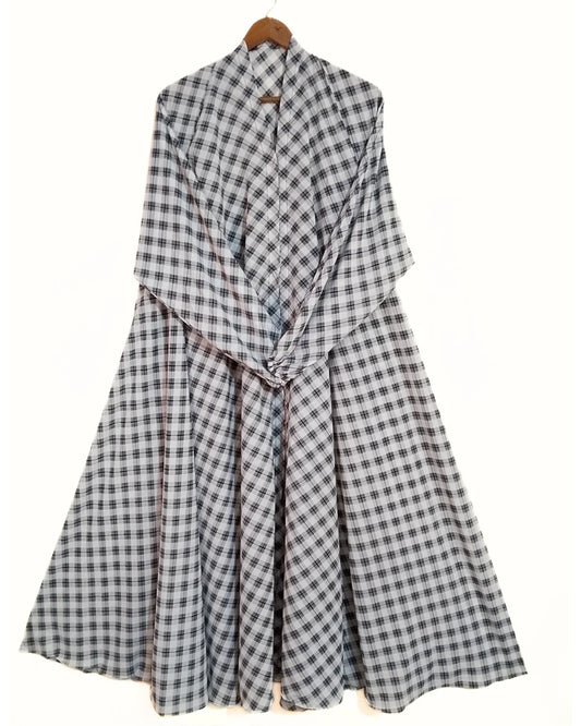 Urban Check Print Front Open Long Flair Abaya