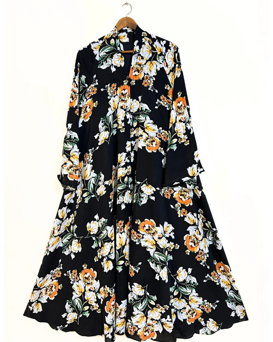 Amber Bloom Front Open Long Flair Abaya