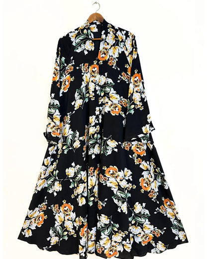 Amber Bloom Front Open Long Flair Abaya