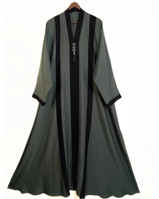 Nidha Abaya With Green And Black Stripes